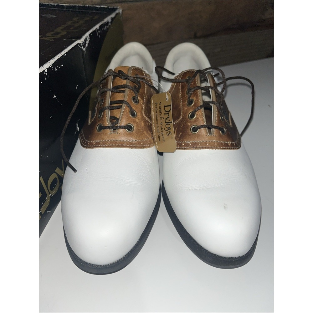 FootJoy DryJoys Women's Size 7.5M  Oxford White & Tan With Spikes. See Pics